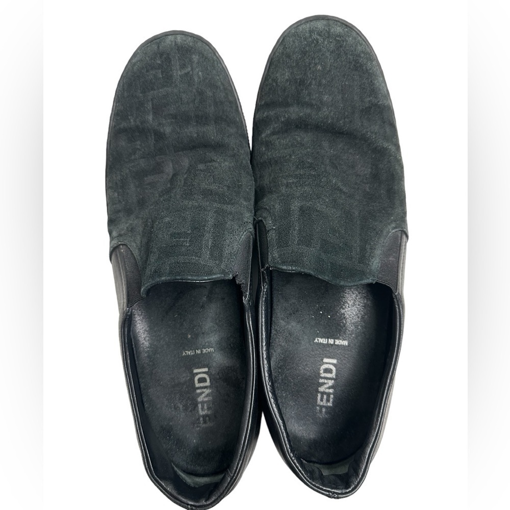 Fendi Monogram Black Ff Logo Print Suede Leather Low Top Sneaker Men Size 9 Us